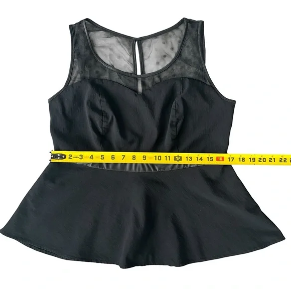 Torrid Peplum Top Womens 1X Black Mesh Polka Dot Sweetheart Gothic Retro Plus - Picture 6 of 10